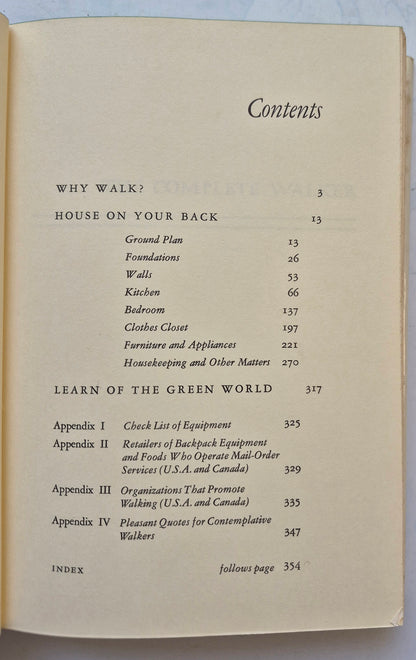 The Complete Walker: The Joys and Techniques of Hiking and Backpacking by Colin Fletcher (Good, 1971, HC, 366 pgs, Alfred A. Knopf)
