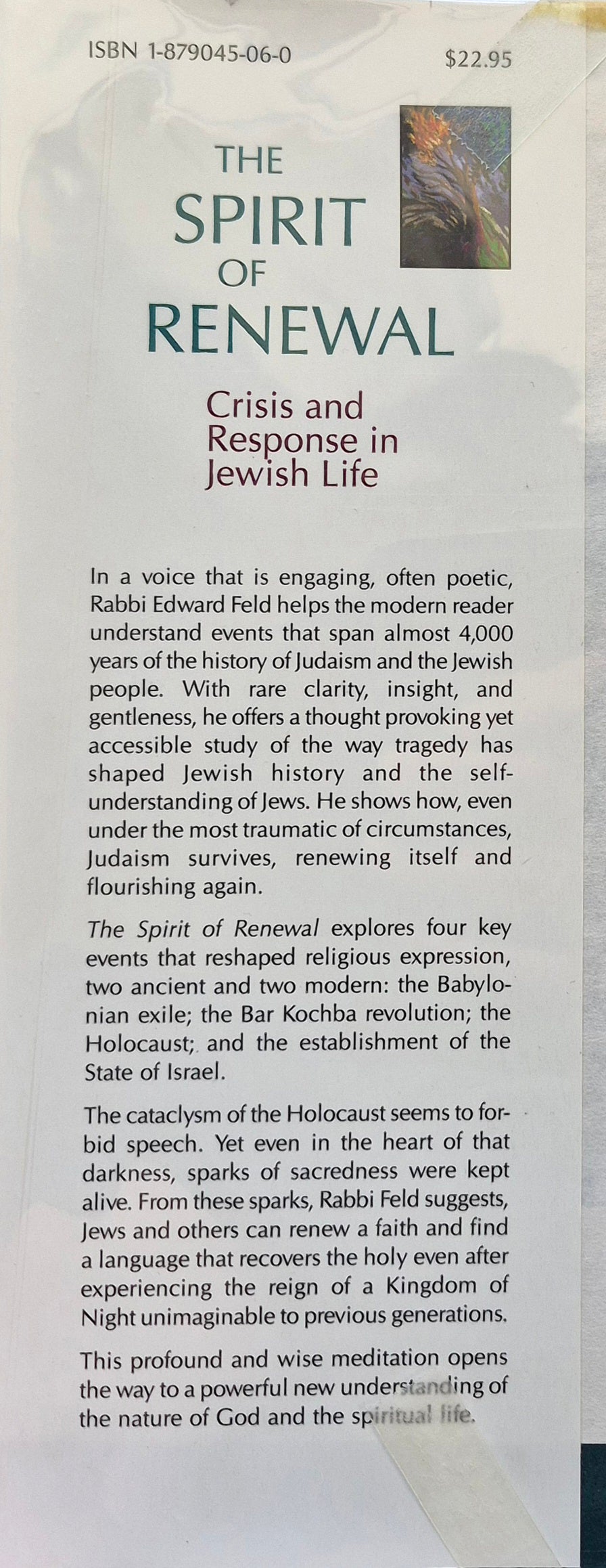 The Spirit of Renewal: Crisis and Response in Jewish Life by Edward Feld (Very good, 1991, HC, 191 pgs, Jewish Lights Pub.)