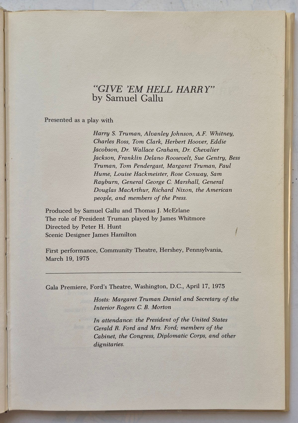 "Give 'em Hell Harry! Reminiscences by Samuel Gallu (Good, 1975, HC, 83 pgs, The Viking Press)