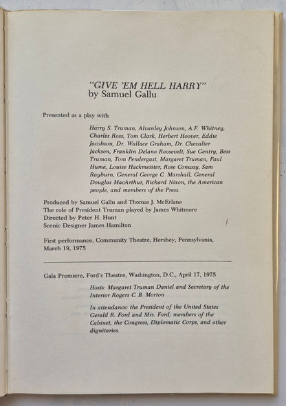 "Give 'em Hell Harry! Reminiscences by Samuel Gallu (Good, 1975, HC, 83 pgs, The Viking Press)