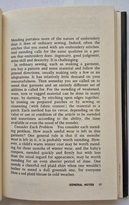 The Mender's Manual: Repairing and Preserving Garments and Bedding by Estelle Foote (Very Good, 1976, HC, 180 pgs, Harcourt Brace Jovanovich, First Edition)
