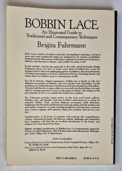 Bobbin Lace: An Illustrated Guide to Traditional and Contemporary Techniques by Brigita Fuhrmann (Very Good, 1985, Pbk, 160 pgs, Dover)