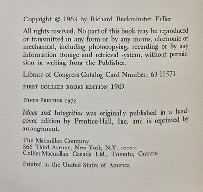 Ideas and Integrities by Buckminster Fuller (Good, 1969, Pbk, 318 pgs, Collier Books)