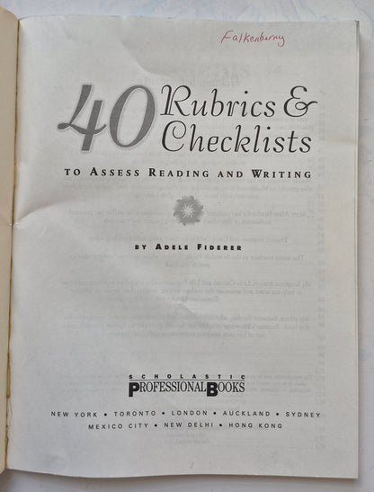 40 Rubrics & Checklists to Assess Reading and Writing by Adele Fiderer (Very Good, 1999, Pbk, 128 pgs, Scholastic)
