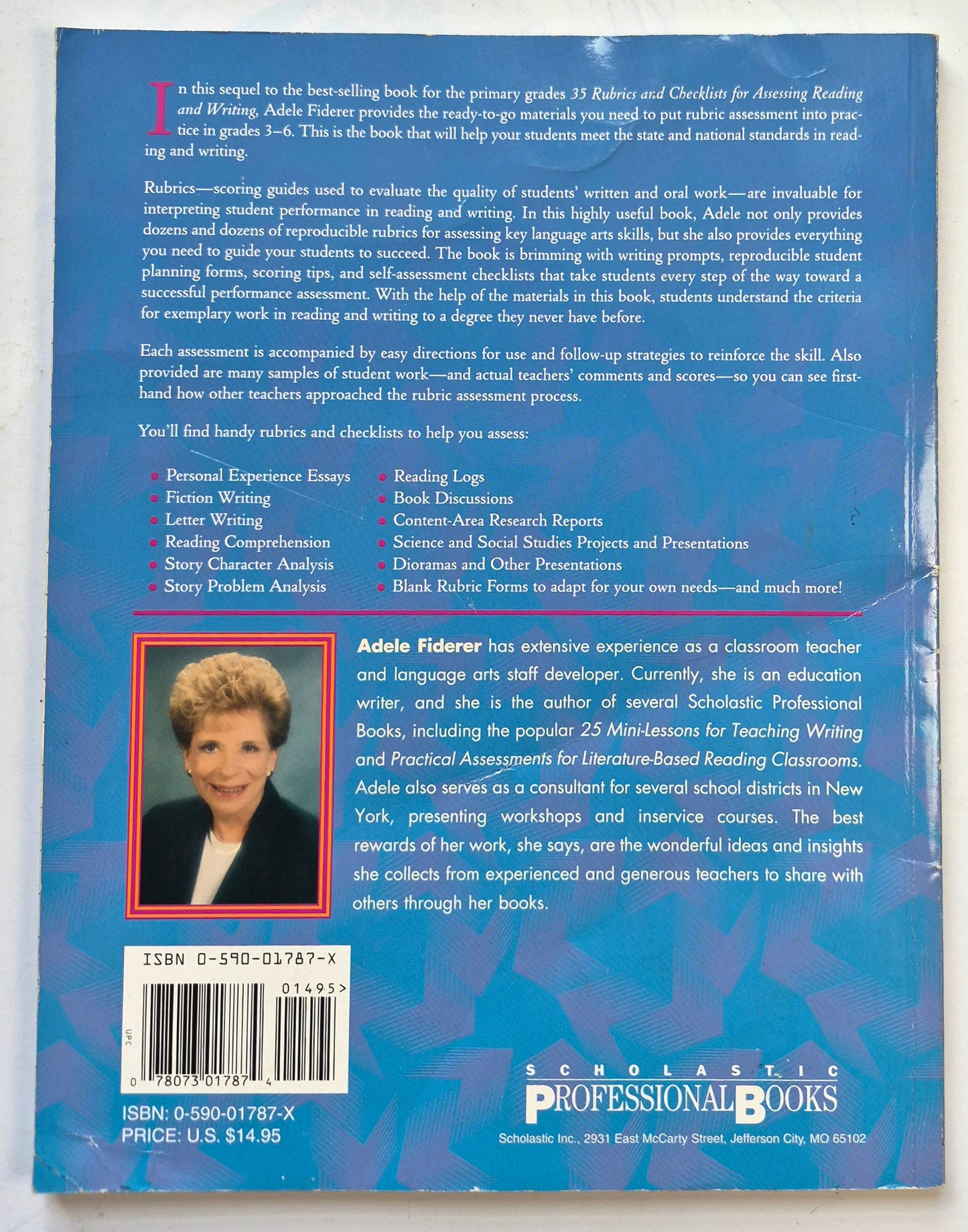 40 Rubrics & Checklists to Assess Reading and Writing by Adele Fiderer (Very Good, 1999, Pbk, 128 pgs, Scholastic)