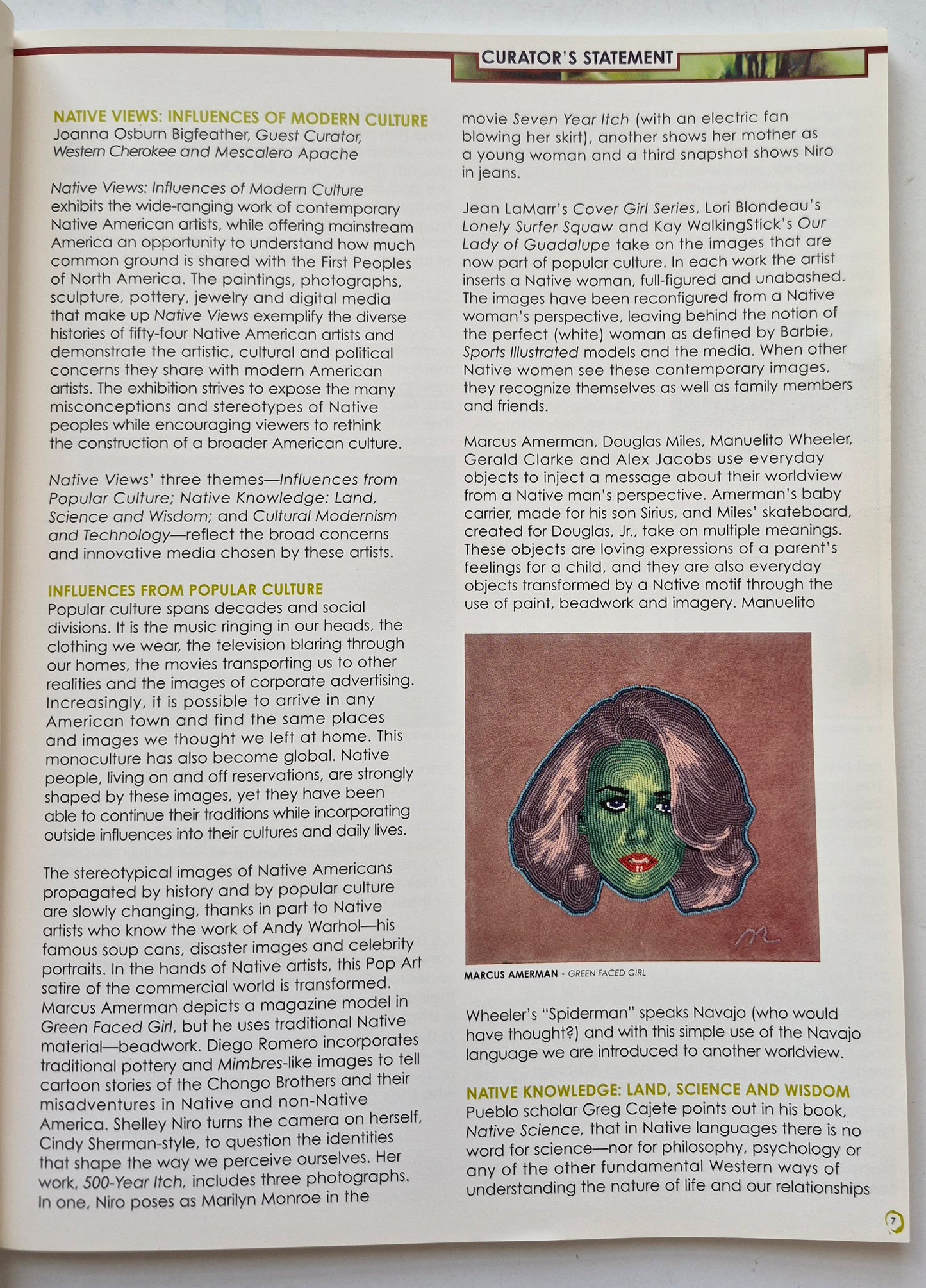 Native Views: Influences of Modern Culture by Joanna Bigfeather; Rayna Green (Very good, 2004, Pbk, 80 pgs, Artrain USA)