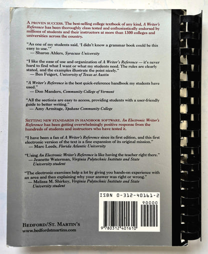 A Writer's Reference Fourth Edition by Diana Hacker (Very Good, 1999, Pbk, Bedford/St. Martin's)