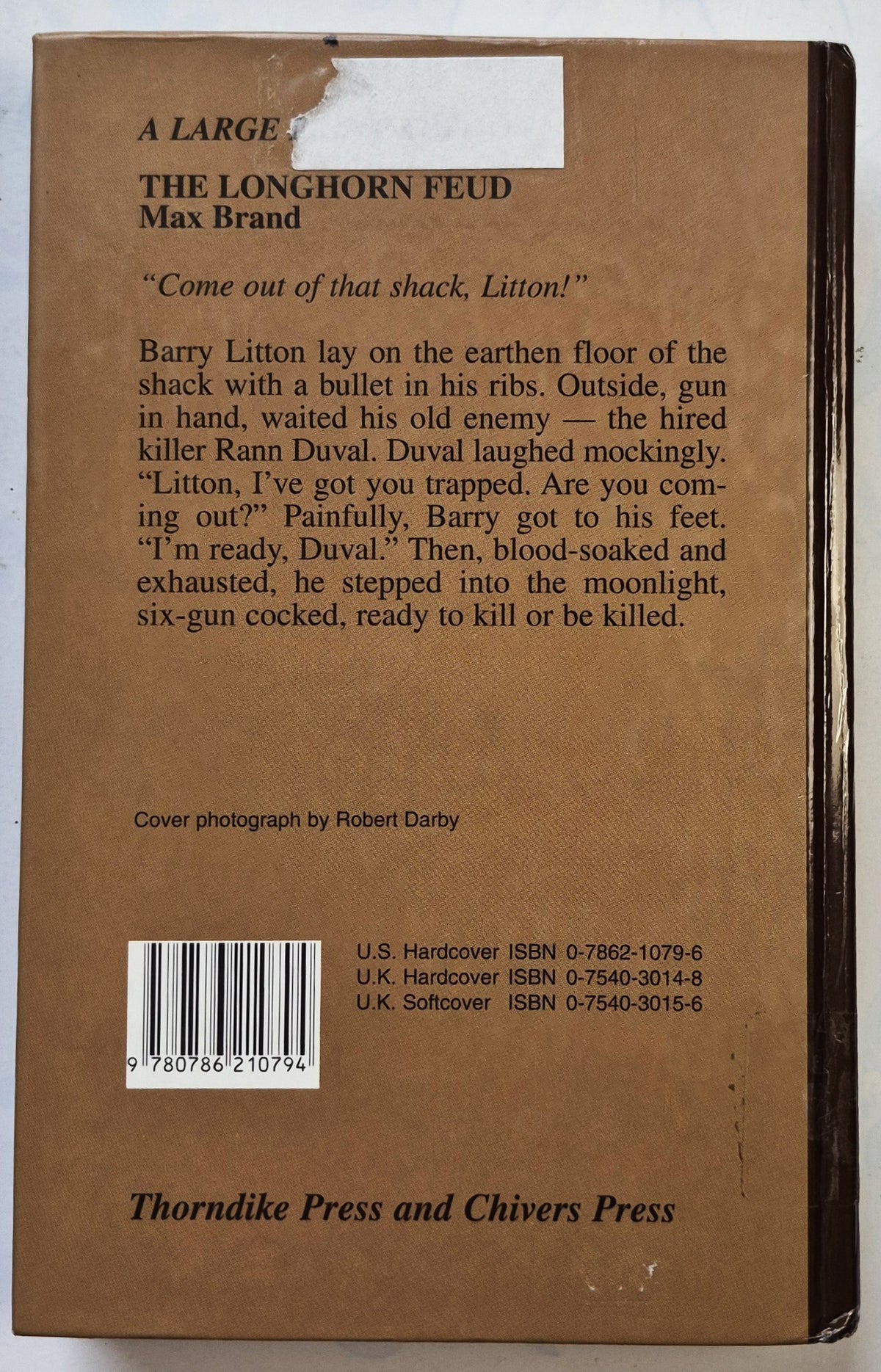 The Longhorn Feud by Max Brand (Good, 1997, HC, 336 pgs, Thorndike Press Large Print)