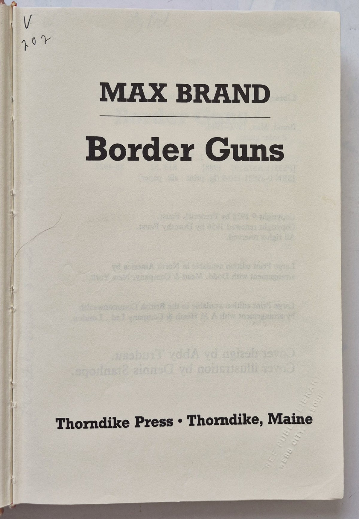Border Guns by Max Brand (Good, 1988, HC, 370 pgs, Thorndike Press Large Print)
