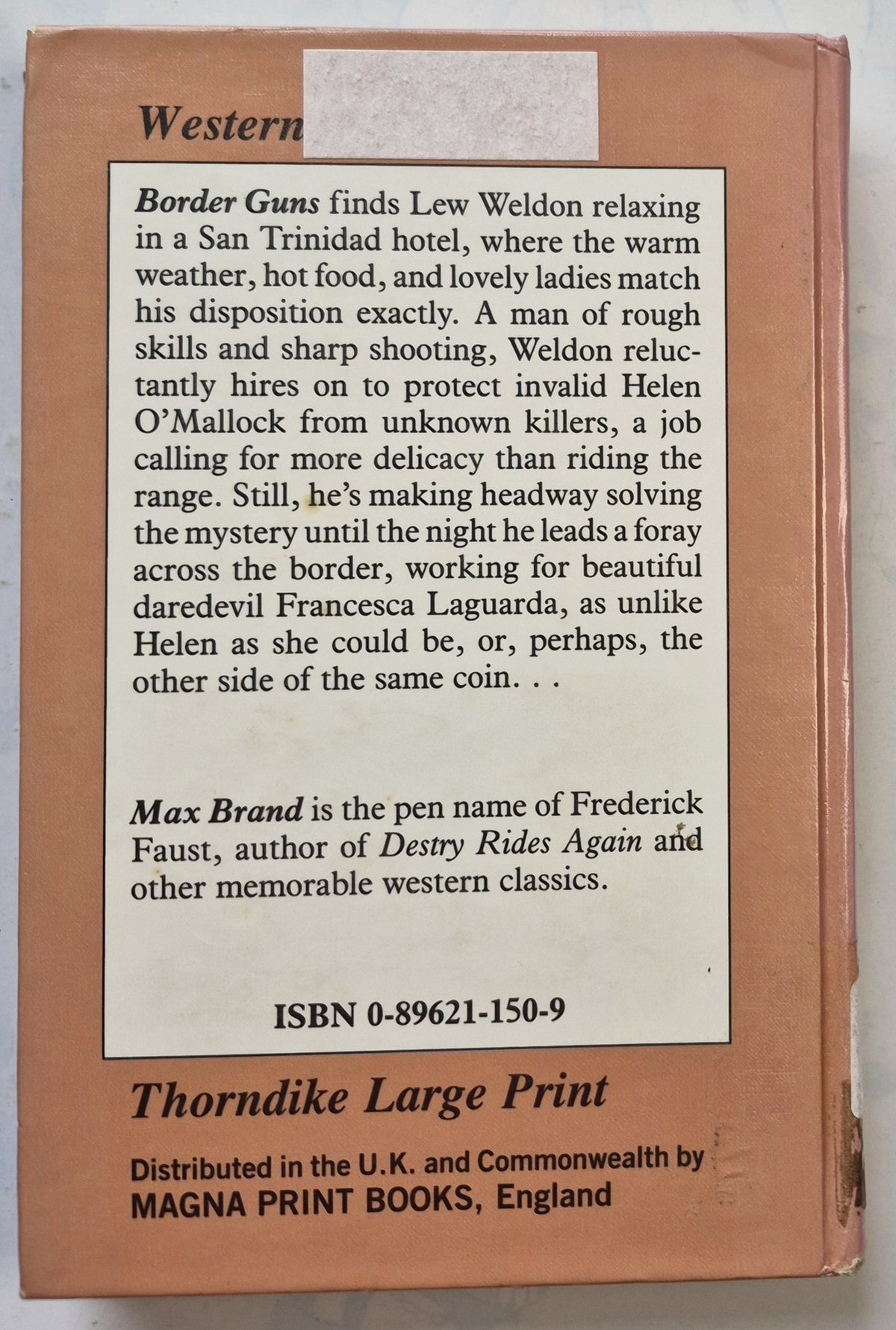 Border Guns by Max Brand (Good, 1988, HC, 370 pgs, Thorndike Press Large Print)