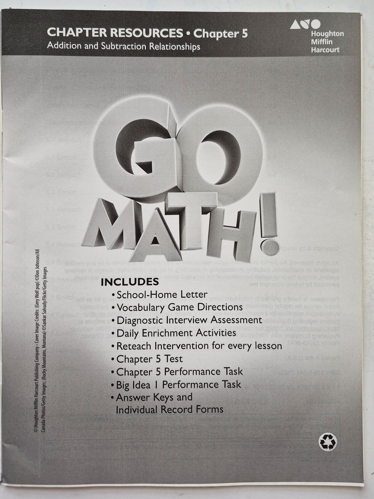 Go Math! Chapter Resources Chapter 5 Addition and Subtraction Relationships (Very good, Pbk, Houghton Mifflin Harcourt)
