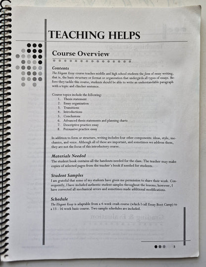 The Elegant Essay Teacher's Manual by Lesha Myers (Good, 2013, Pbk, 101 pgs, Institute for Excellence in Writing)