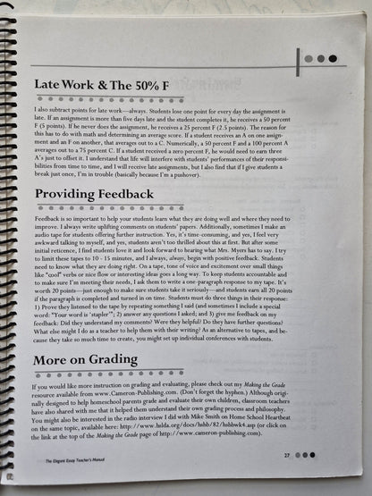 The Elegant Essay Teacher's Manual by Lesha Myers (Good, 2013, Pbk, 101 pgs, Institute for Excellence in Writing)