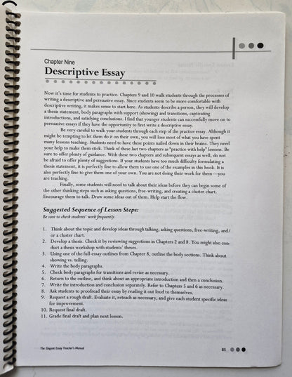 The Elegant Essay Teacher's Manual by Lesha Myers (Good, 2013, Pbk, 101 pgs, Institute for Excellence in Writing)