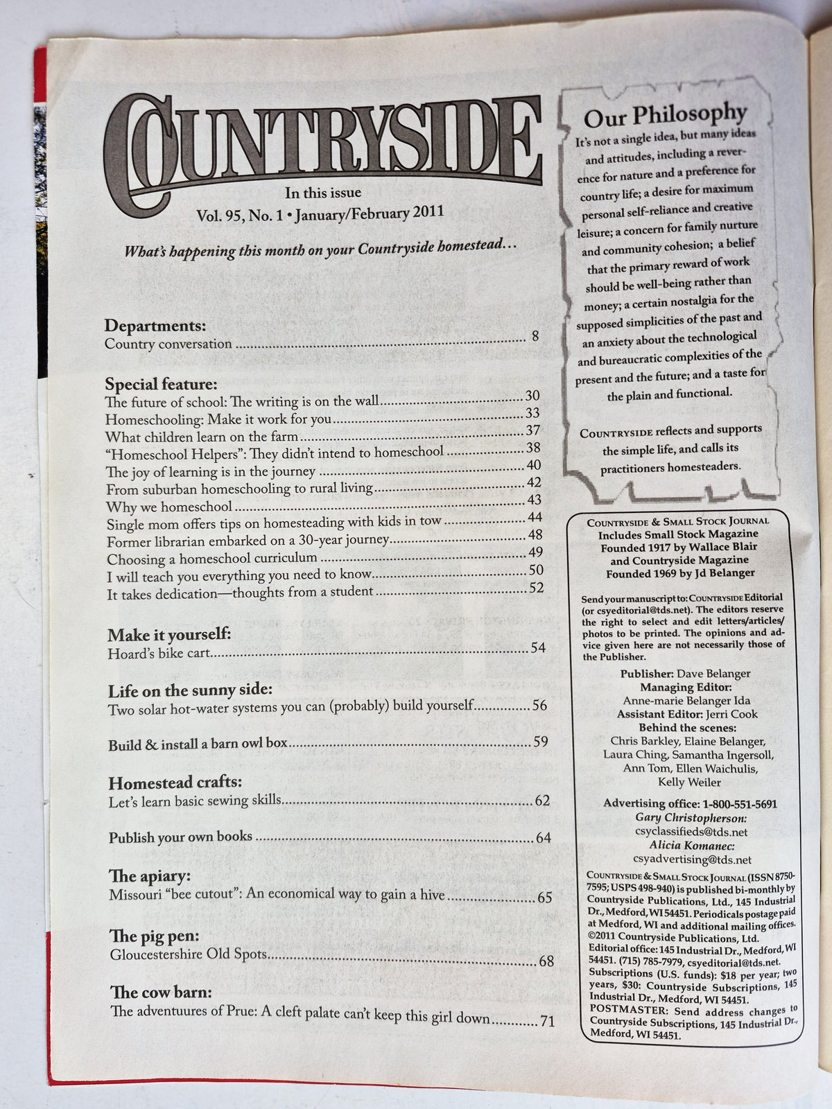 Countryside & Small Stock Journal Set: Volume 95 No.1-6 Jan-Dec (2011, Very good)