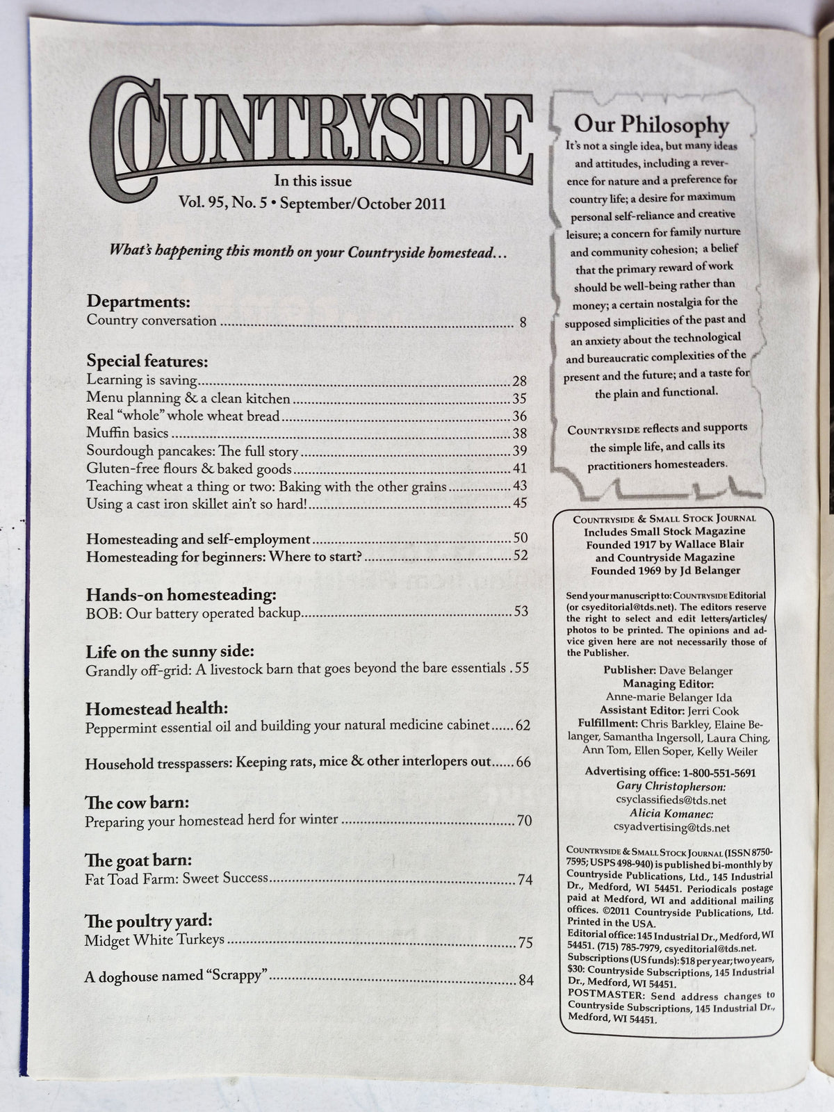Countryside & Small Stock Journal Set: Volume 95 No.1-6 Jan-Dec (2011, Very good)