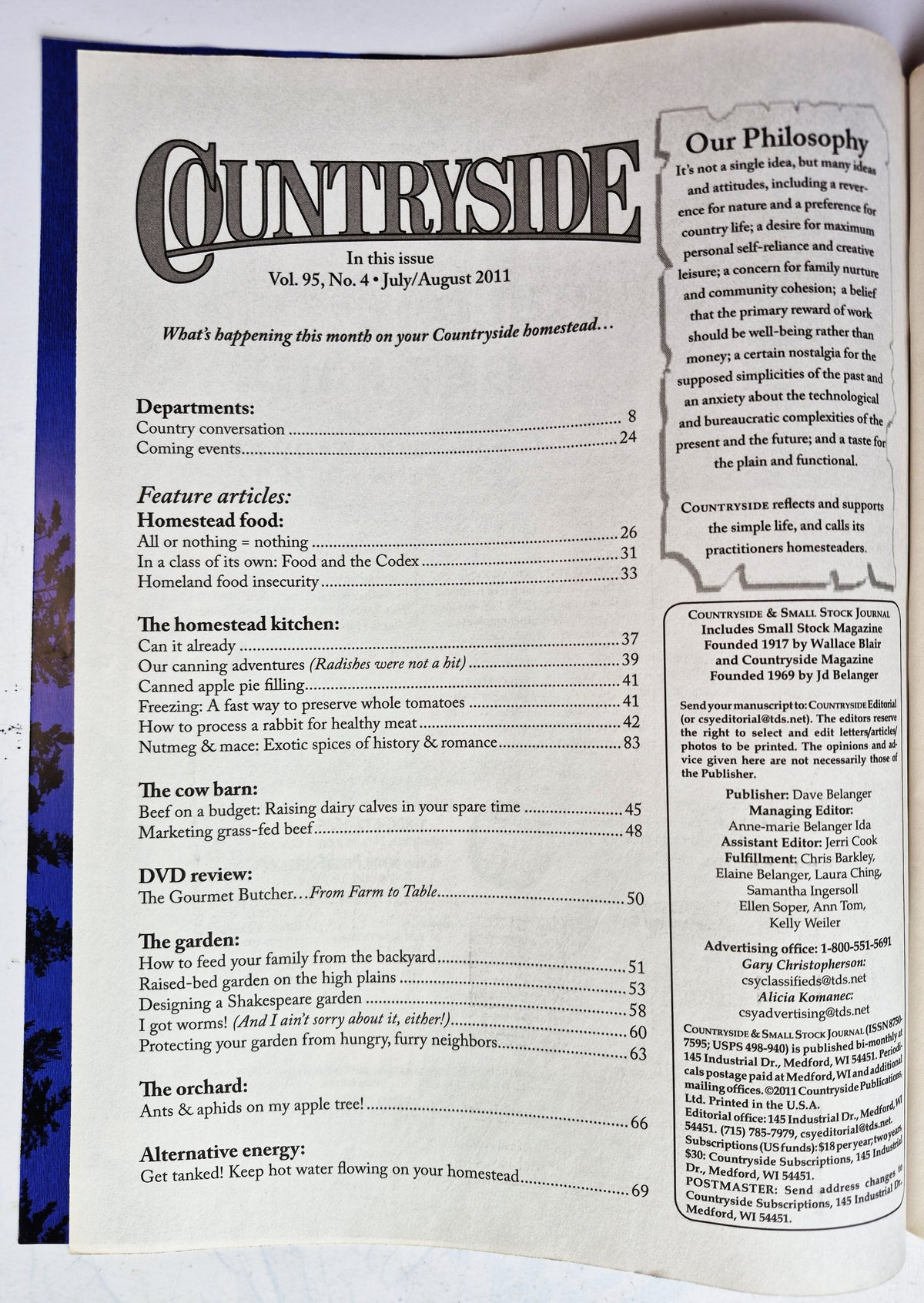 Countryside & Small Stock Journal Set: Volume 95 No.1-6 Jan-Dec (2011, Very good)