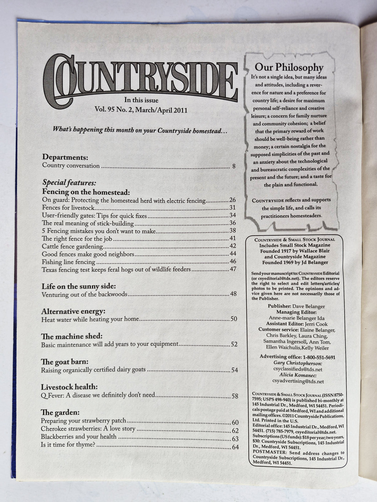Countryside & Small Stock Journal Set: Volume 95 No.1-6 Jan-Dec (2011, Very good)