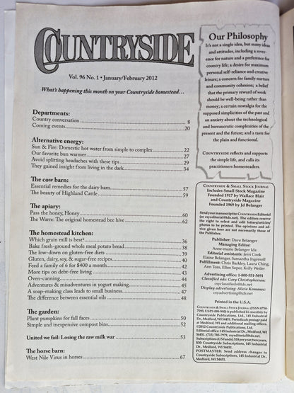 Countryside & Small Stock Journal Set: Volume 96 No. 1-6 Jan-Dec (2012, Very good)