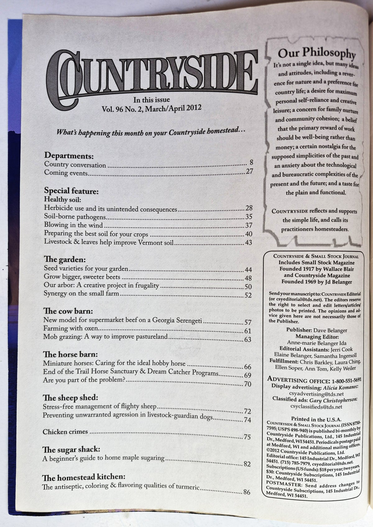 Countryside & Small Stock Journal Set: Volume 96 No. 1-6 Jan-Dec (2012, Very good)