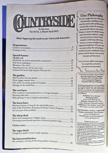 Countryside & Small Stock Journal Set: Volume 96 No. 1-6 Jan-Dec (2012, Very good)