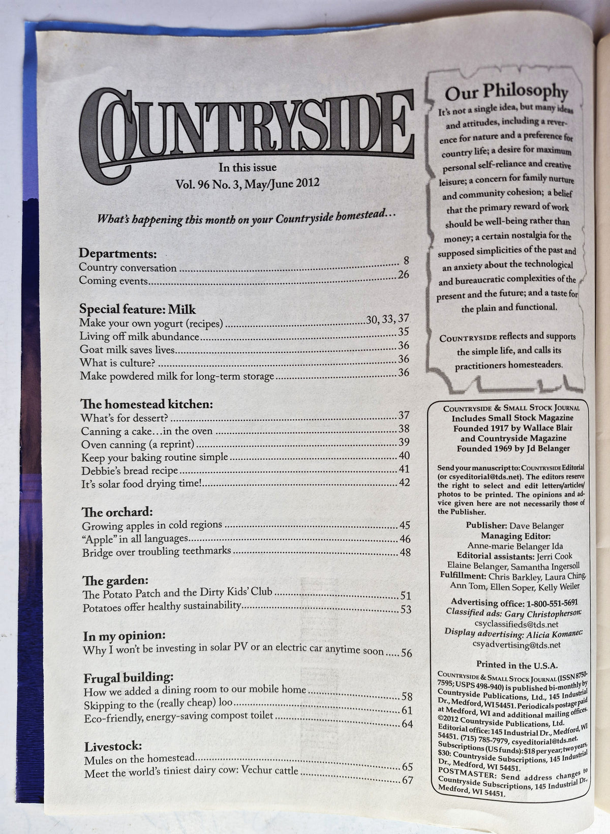 Countryside & Small Stock Journal Set: Volume 96 No. 1-6 Jan-Dec (2012, Very good)