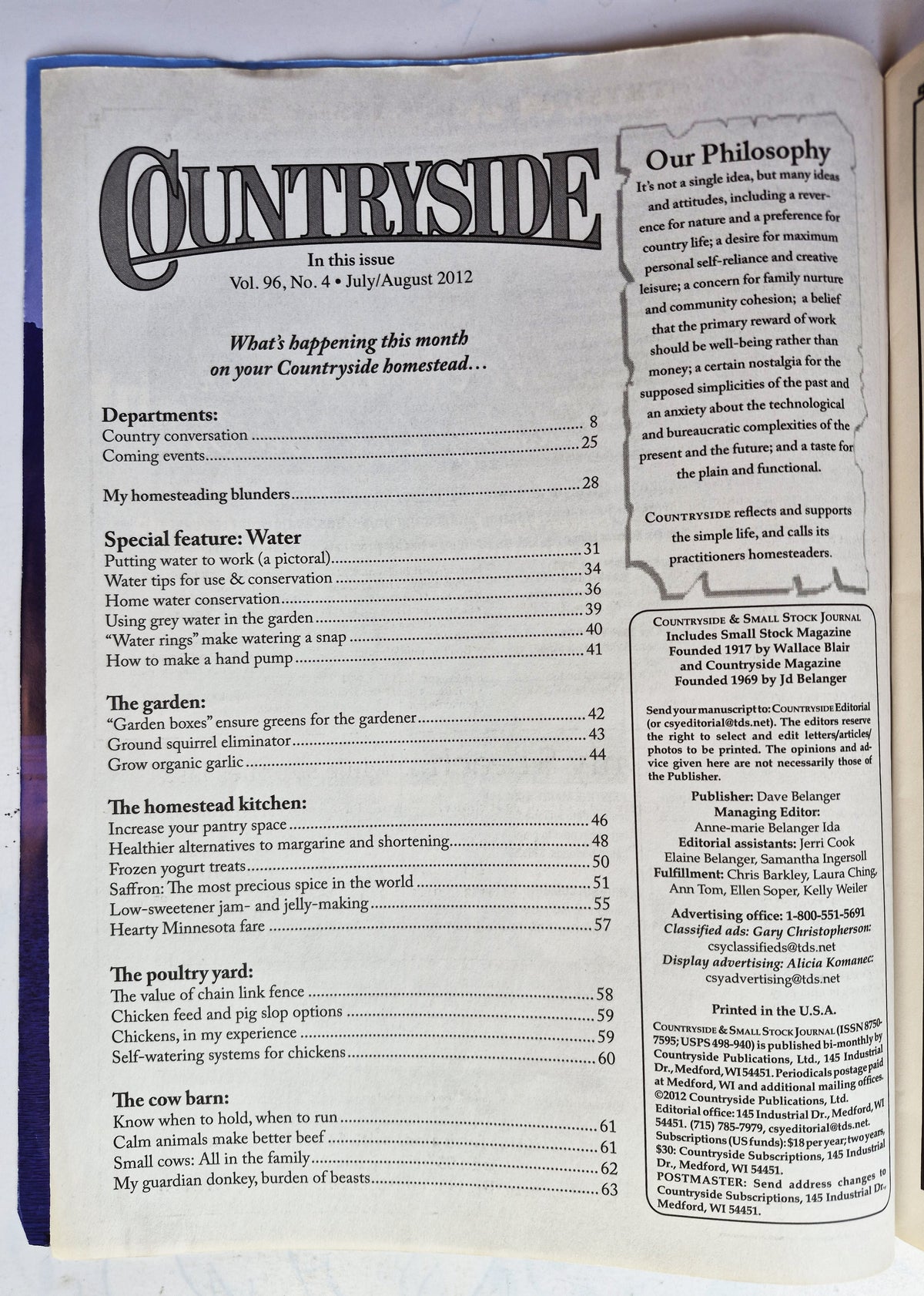 Countryside & Small Stock Journal Set: Volume 96 No. 1-6 Jan-Dec (2012, Very good)