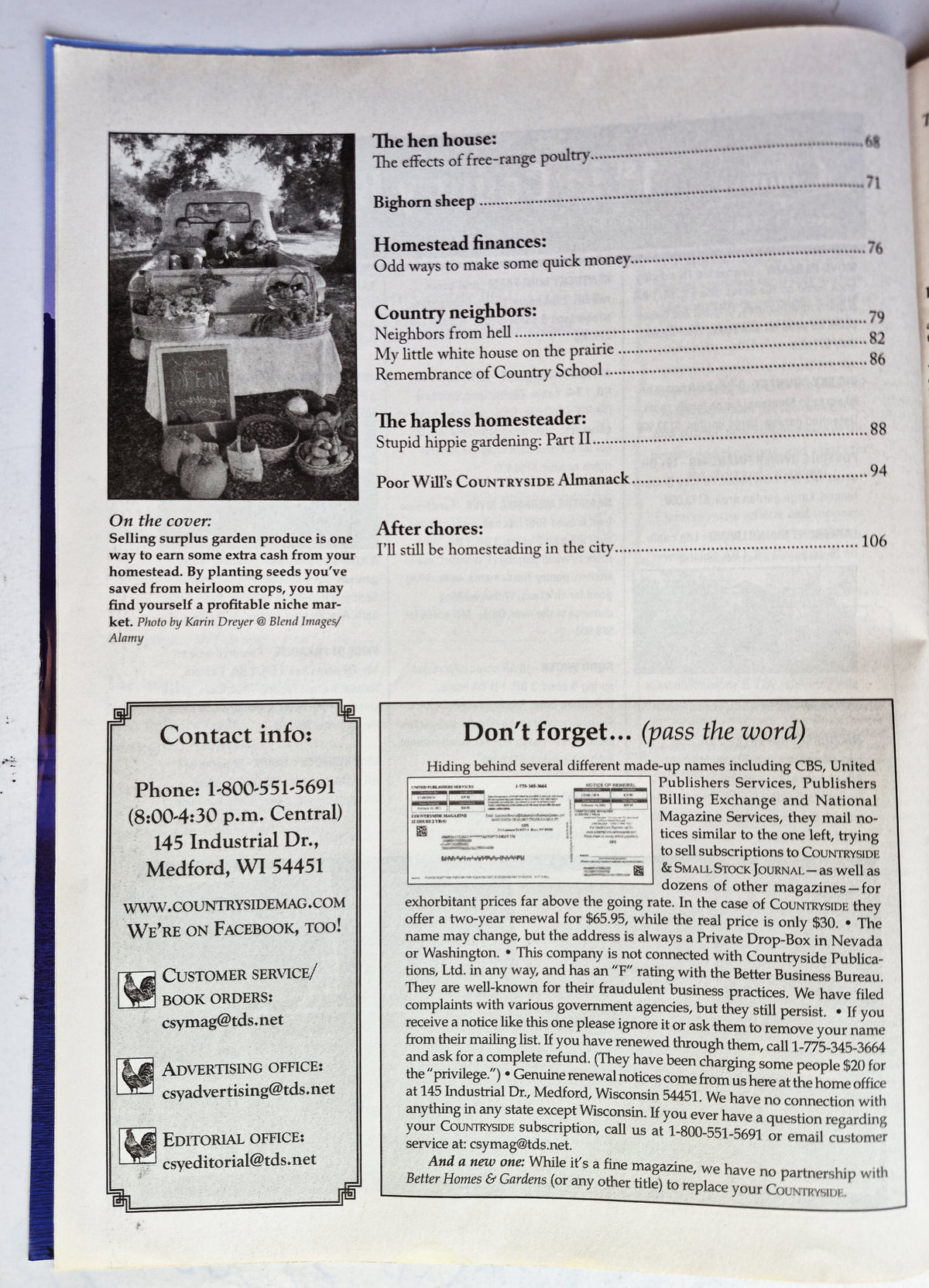 Countryside & Small Stock Journal Set: Volume 96 No. 1-6 Jan-Dec (2012, Very good)