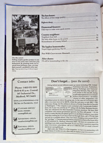 Countryside & Small Stock Journal Set: Volume 96 No. 1-6 Jan-Dec (2012, Very good)