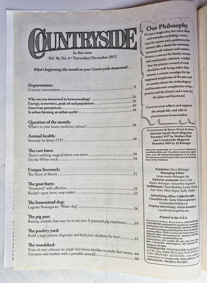 Countryside & Small Stock Journal Set: Volume 96 No. 1-6 Jan-Dec (2012, Very good)