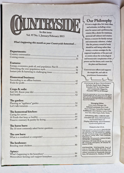 Countryside & Small Stock Journal Set: Volume 97 No. 1-4 Jan-Aug (2013, Very good)