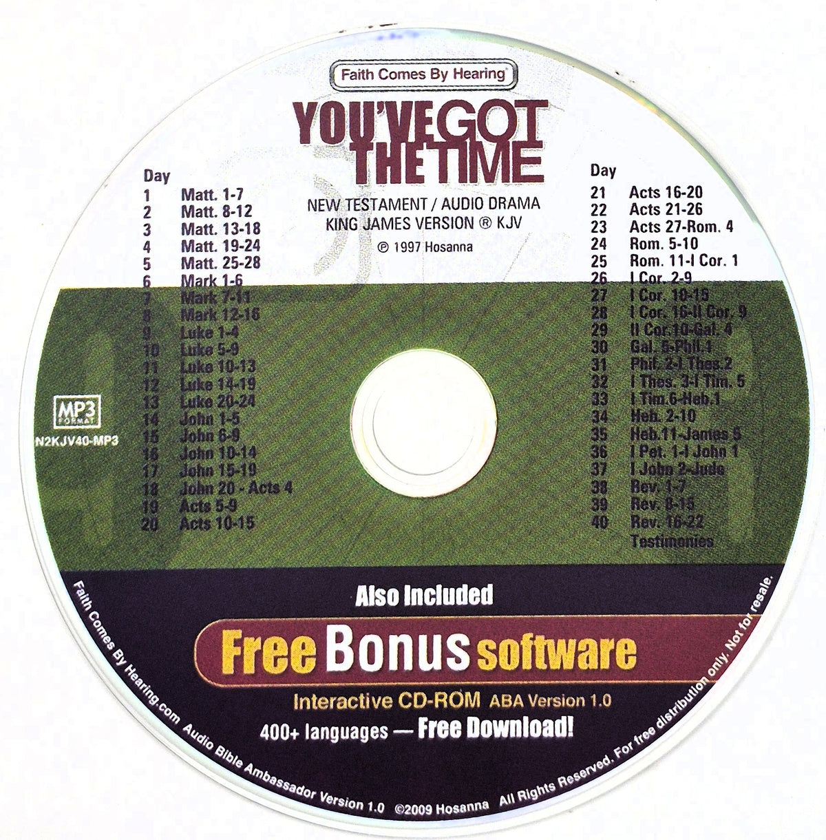 You've Got the Time KJV New Testament MP3 Disc by Hosanna (Like New, 1997, Faith Comes By Hearing)