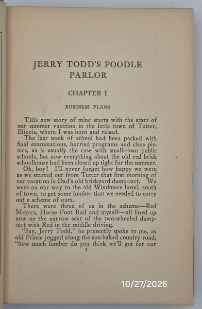 Jerry Todd's Poodle Parlor by Leo Edwards; Bert Salg (Good, 1938, HC, 203 pgs, Grosset & Dunlap, Author's Signature)