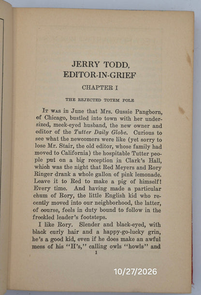 Jerry Todd Editor-In-Grief by Leo Edwards; Bert Salg (Good, 1930, HC, 246 pgs, Grosset & Dunlap)