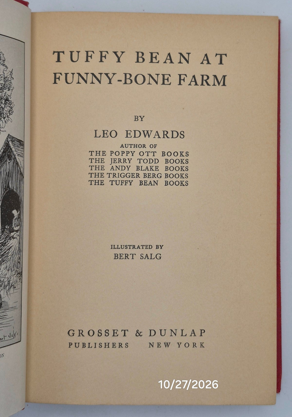 Tuffy Bean at Funny-bone Farm by Leo Edwards; Bert Salg (Good, 1931, HC, 232 pgs, Grosset & Dunlap, Author Autograph)