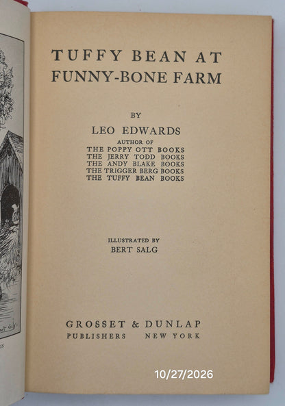 Tuffy Bean at Funny-bone Farm by Leo Edwards; Bert Salg (Good, 1931, HC, 232 pgs, Grosset & Dunlap, Author Autograph)