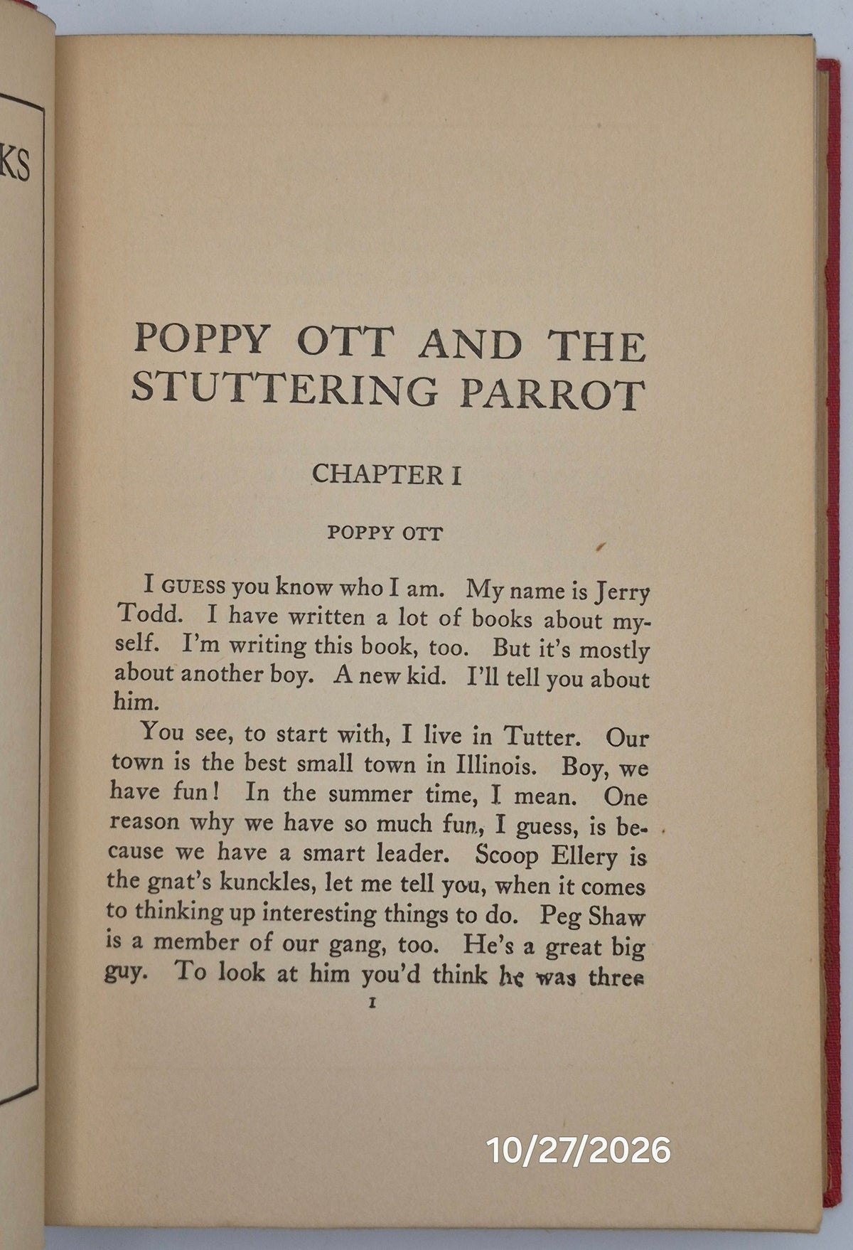 Poppy Ott and the Stuttering Parrot by Leo Edwards; Bert Salg (Good, 1926, HC, 220 pgs, Grosset & Dunlap)