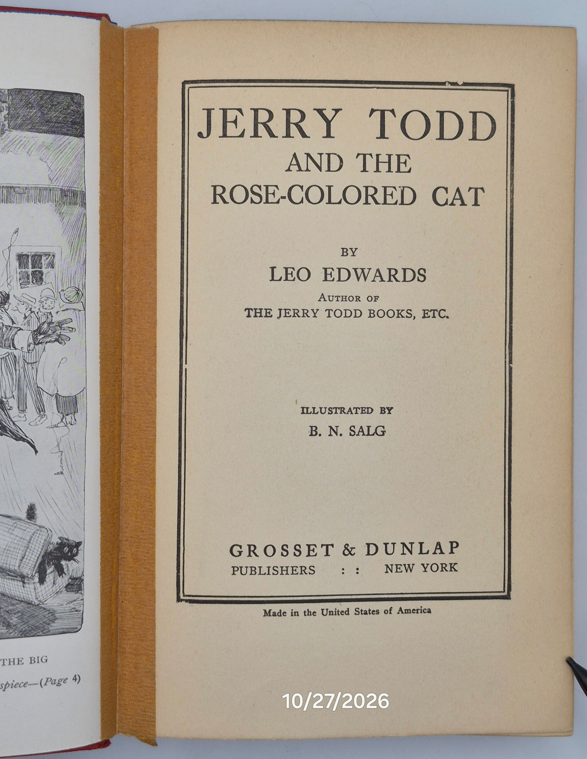 Jerry Todd and the Rose-Colored Cat by Leo Edwards; Bert Salg (Good, 1924, HC, 244 pgs, Grosset & Dunlap)