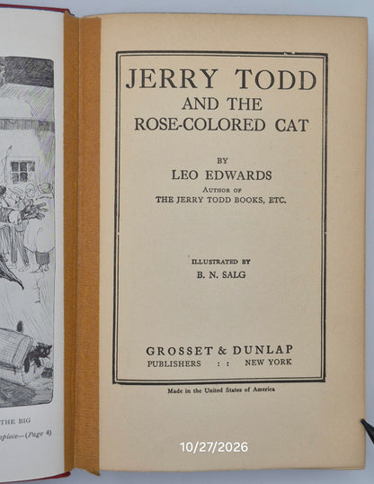 Jerry Todd and the Rose-Colored Cat by Leo Edwards; Bert Salg (Good, 1924, HC, 244 pgs, Grosset & Dunlap)