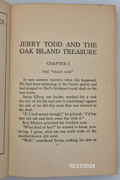 Jerry Todd and the Oak Island Treasure by Leo Edwards; Bert Salg (Good, 1925, HC, 233 pgs, Grosset & Dunlap)