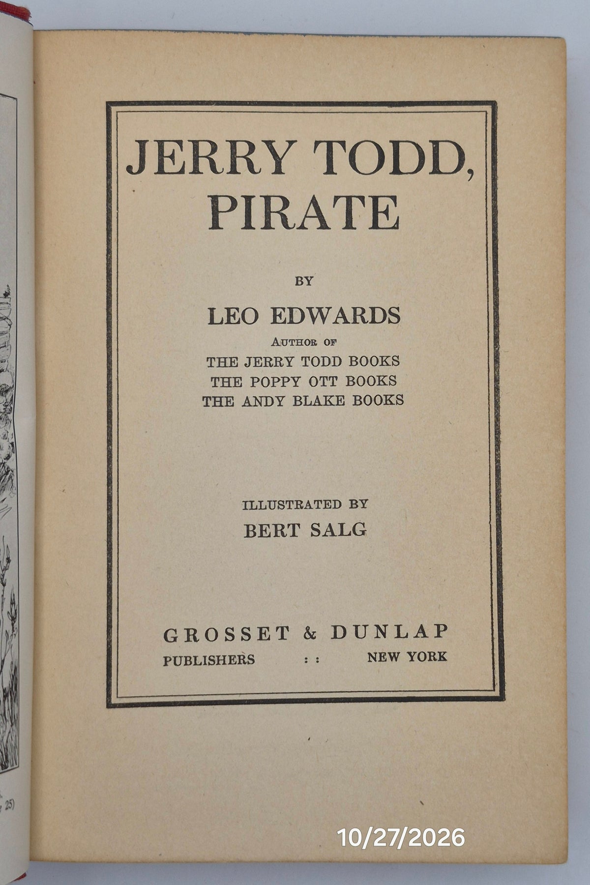 Jerry Todd Pirate by Leo Edwards; Bert Salg (Good, 1928, HC, 254 pgs, Grosset & Dunlap)