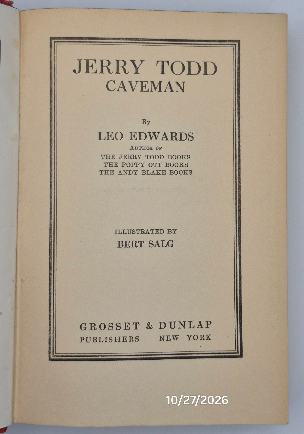 Jerry Todd Caveman by Leo Edwards; Bert Salg (Good, 1932, HC, 258 pgs, Grosset & Dunlap)