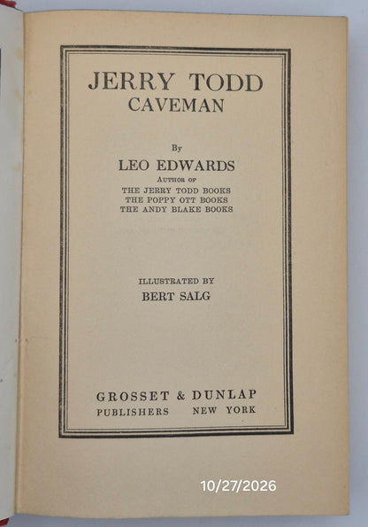 Jerry Todd Caveman by Leo Edwards; Bert Salg (Good, 1932, HC, 258 pgs, Grosset & Dunlap)