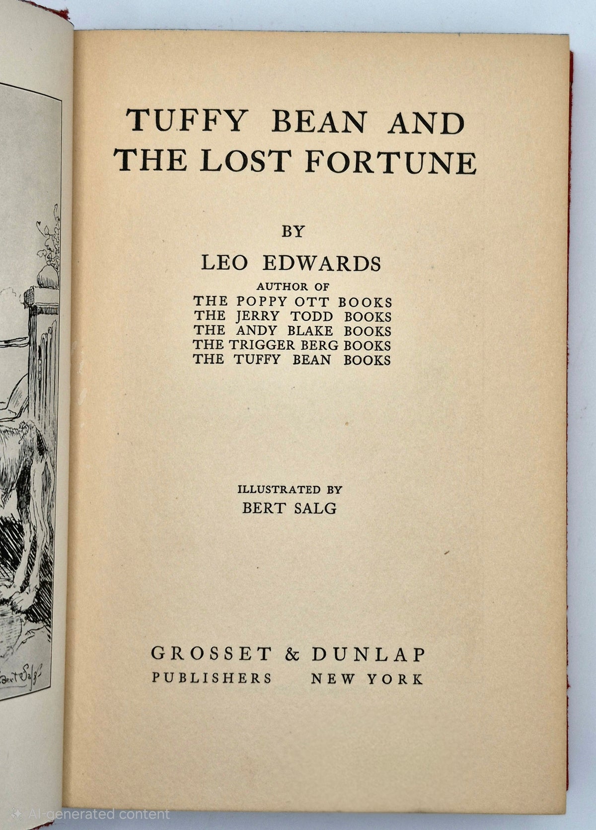 Tuffy Bean and the Lost Fortune by Leo Edwards; Bert Salg (Good, 1932, HC, 224 pgs, Grosset & Dunlap, Author Autograph)