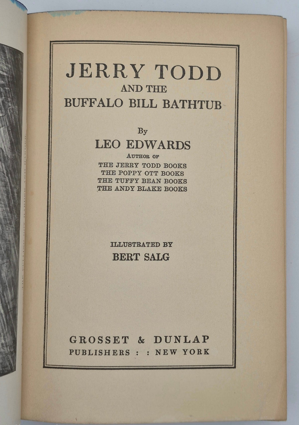 Jerry Todd and the Buffalo Bill Bathtub by Leo Edwards; Bert Salg (Good, 1936, HC, 232 pgs, Grosset & Dunlap)