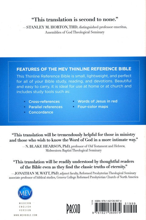 MEV Thinline Reference Bible (New, 2014, HC, 1184 pgs, Passio, Red letter)