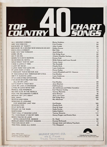 40 Top Country Chart Songs of 1979 Songbook Piano Vocals Chords (Good, Pbk, 1979)