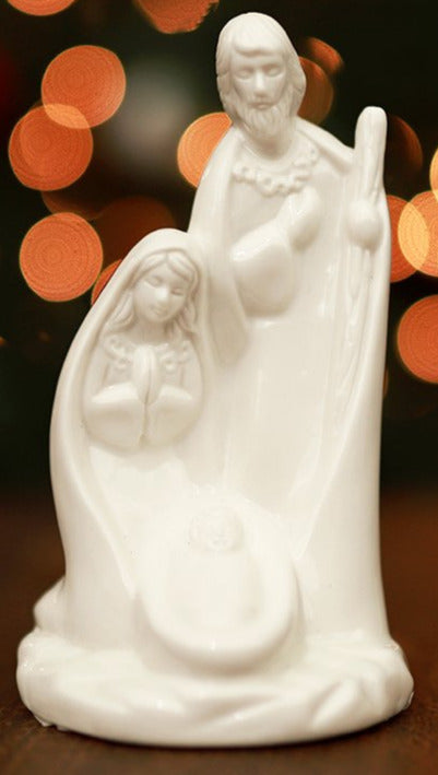 Ceramic Holy Family Standing Nativity Figurine (New, White glazed finish, 5.75" tall)