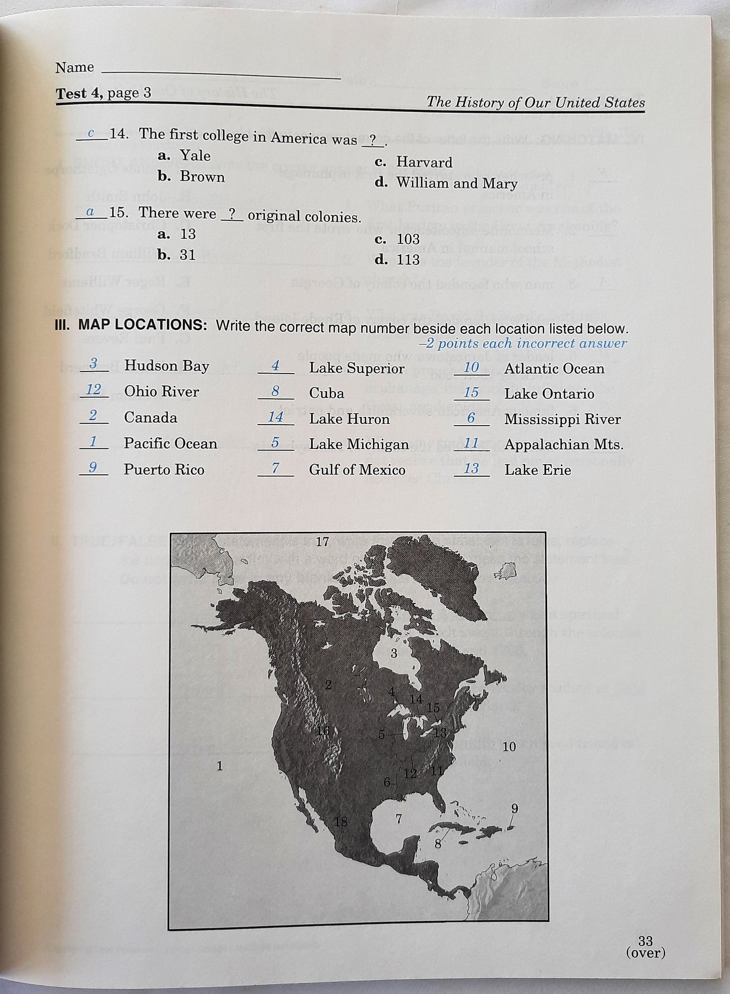 Abeka The History of Our United States Tests & Quizzes; Tests & Quizzes Key 3rd Edition