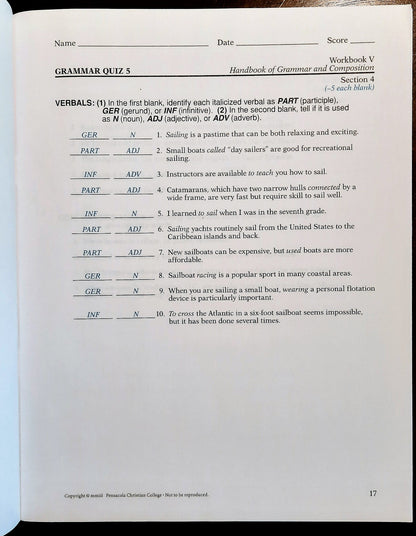 Abeka 11th grade Vocabulary Spelling V 4th ed Teacher Key; Quiz Key; Workbook V